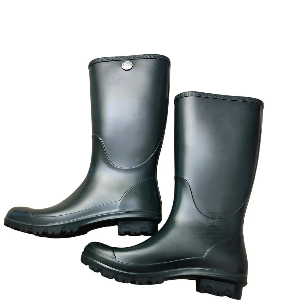 UGG Shelby Matte Tall Hunter‎ Green Rain Boots Women's Sz 7 shearling insoles